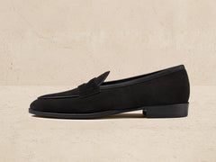 Grand Fenelon Penny Loafers in Black Noble Suede