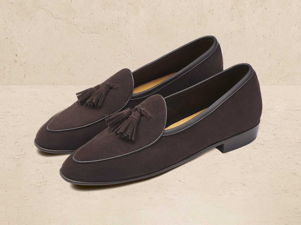 Sagan Classic Tassel Loafers in Lusitanias Dark Brown Asteria Suede