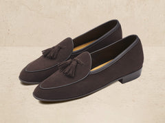 Sagan Classic Tassel Loafers in Lusitanias Dark Brown Asteria Suede