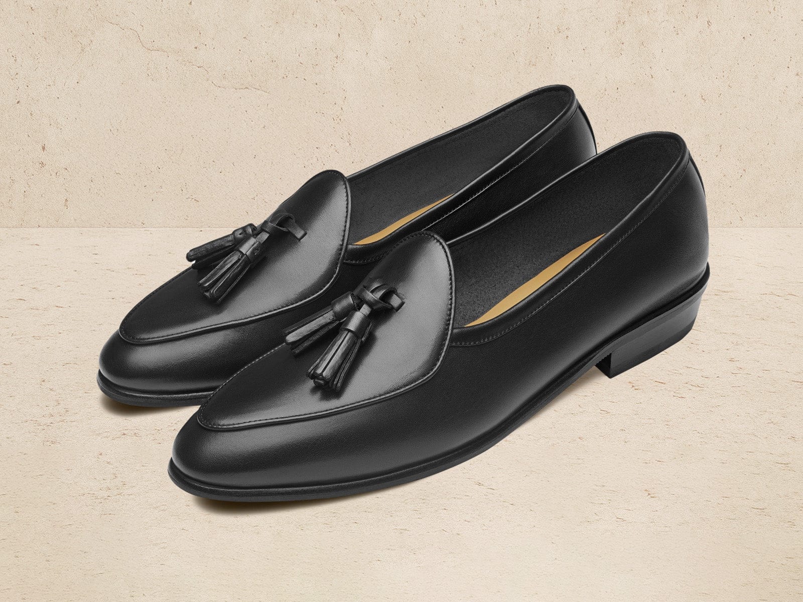 Sagan Rubber Tassel Loafers in Black Drape Calf