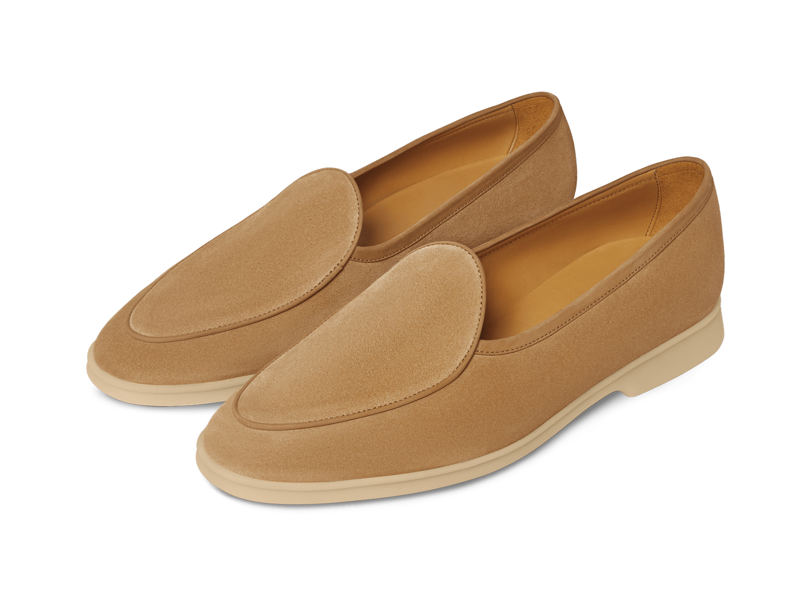 Stride Loafers in Caramel Glove Suede with Natural Sole