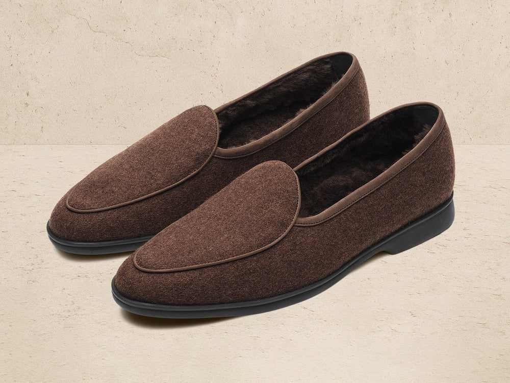 Stride Loafers in Smoked Brown Flannel with Shearling Lining