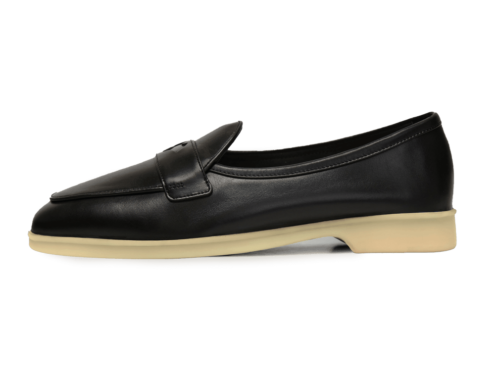 Stride Penny Loafers in Black Milled Calf Natural Sole