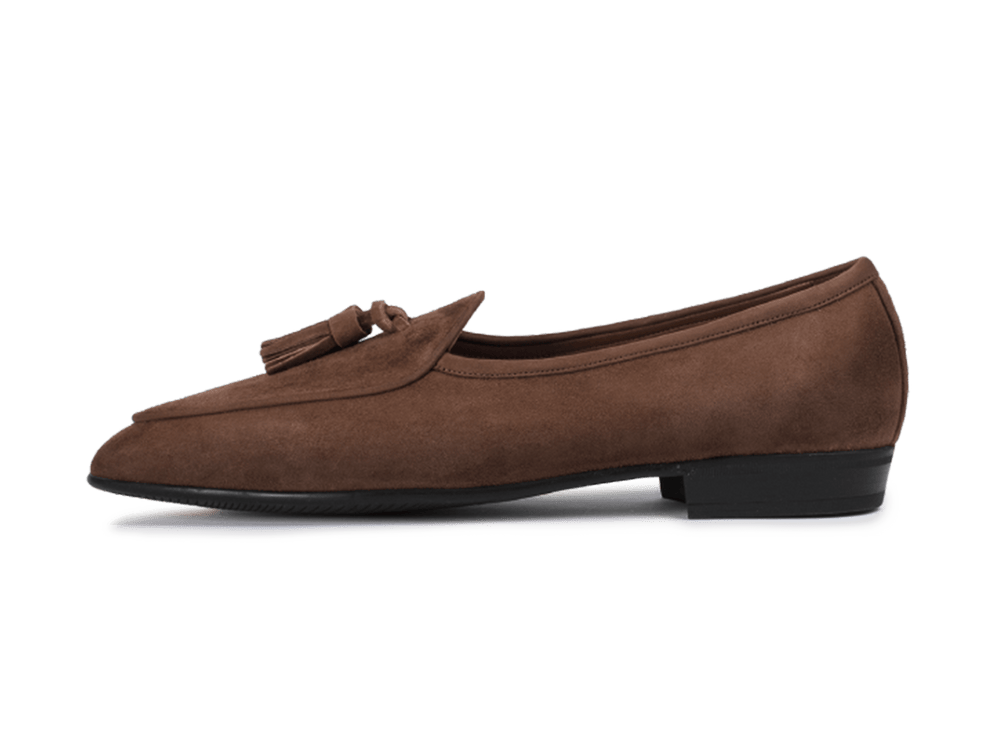 Sagan Rubber Tassel Loafers in Deep Taupe Asteria Suede