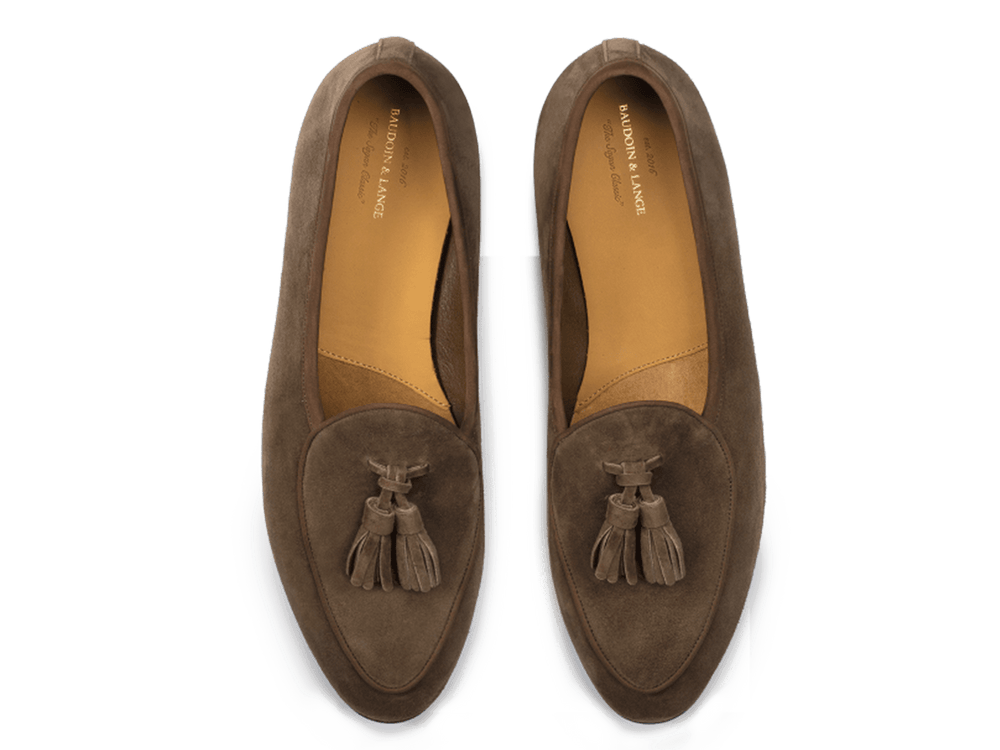 Sagan Rubber Tassel Loafers in Olivine Green Asteria Suede