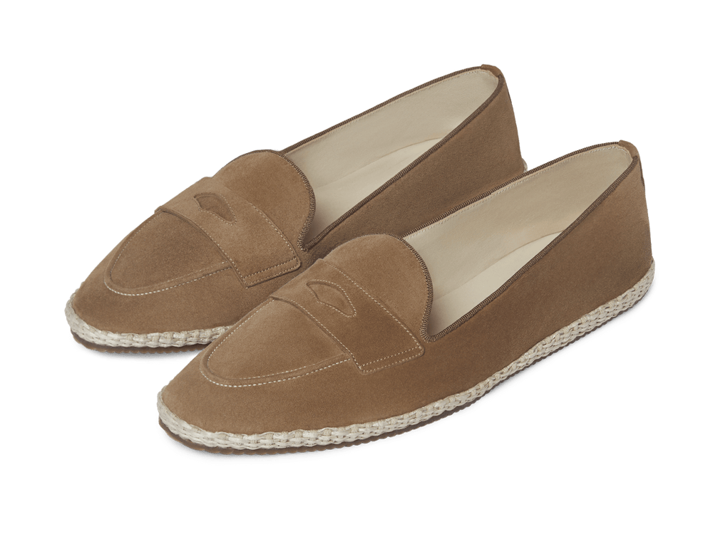 Calvi Slippers in Noix Brown Luxe Suede and Gros Grain