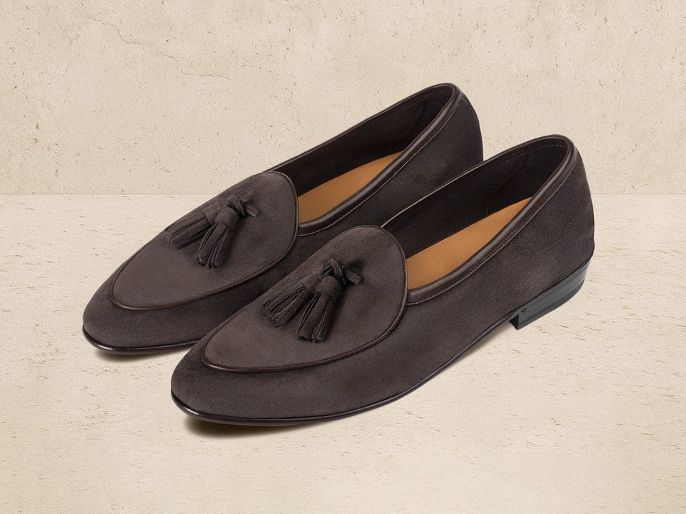 Sagan Classic Tassel Loafers in Bark Grey Asteria Suede