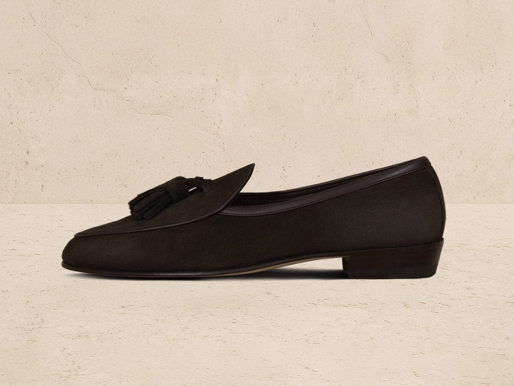 Sagan Classic Tassel Loafers in Lusitanias Dark Brown Asteria Suede