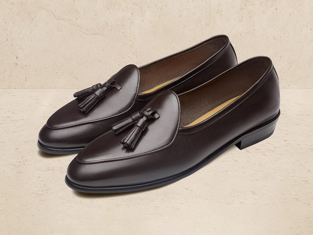 Sagan Rubber Tassel Loafers in Dark Brown Drape Calf