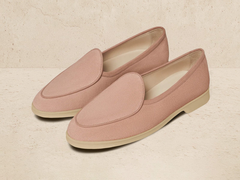 Stride Loafers in Blush Pink Glove Suede with Natural Sole