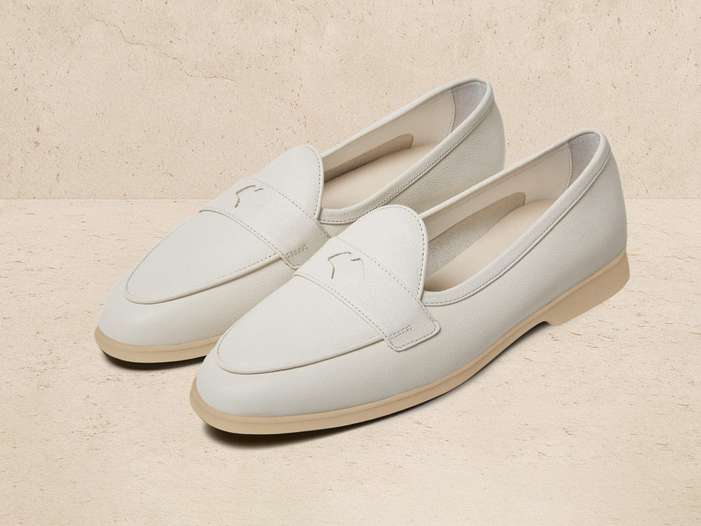 Stride Penny Loafers in Blanc Casse Moorland Calf with Natural Sole