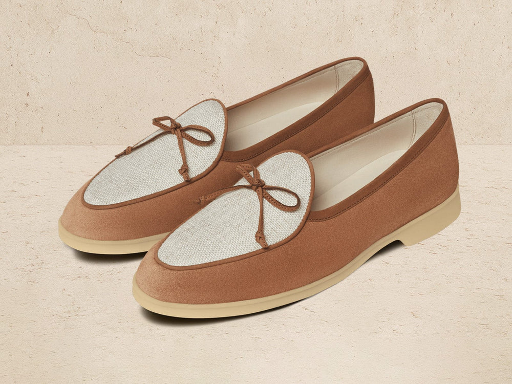 Stride String Loafers in Casaque Glove Suede and Linen Merlinen
