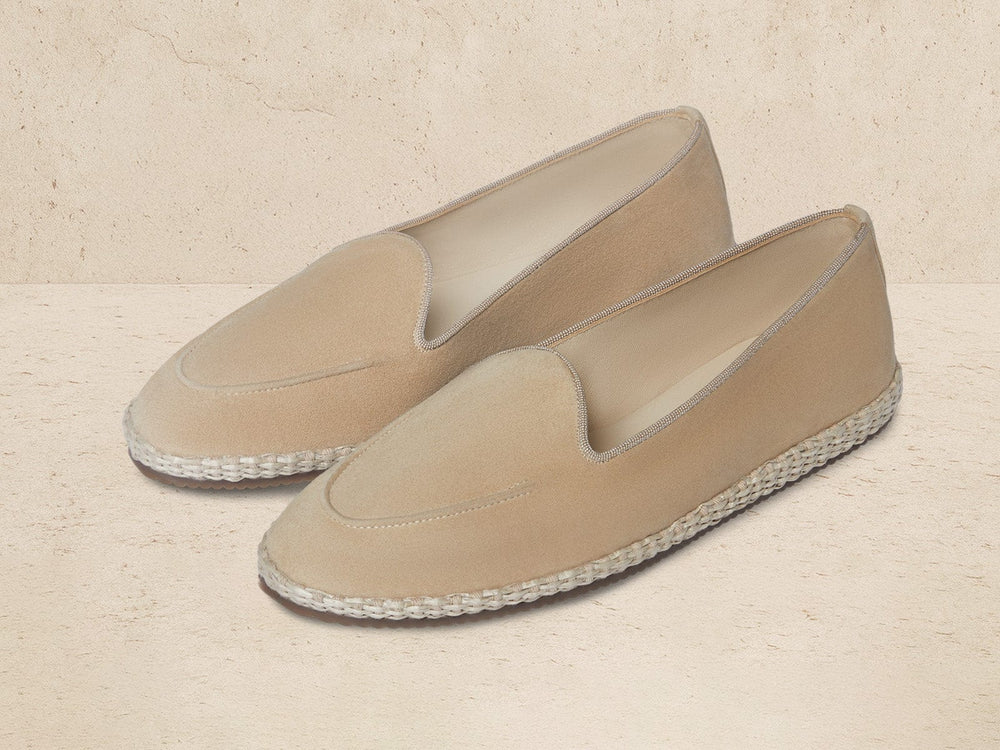 Calvi Espadrilles in Mastic Beige Luxe Suede and Gros Grain