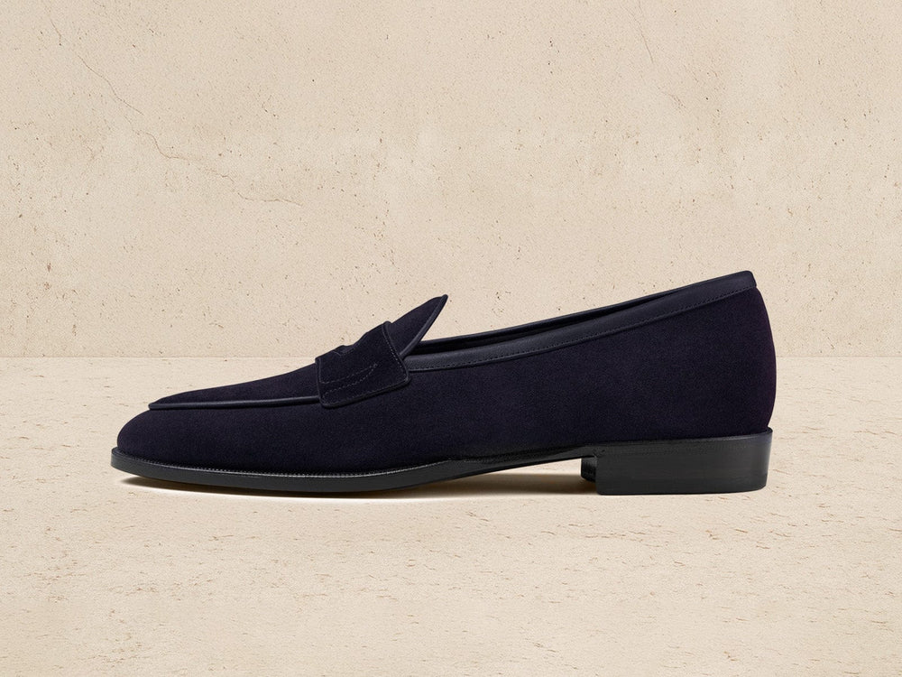 Grand Fenelon Penny Loafers in French Navy Noble Suede