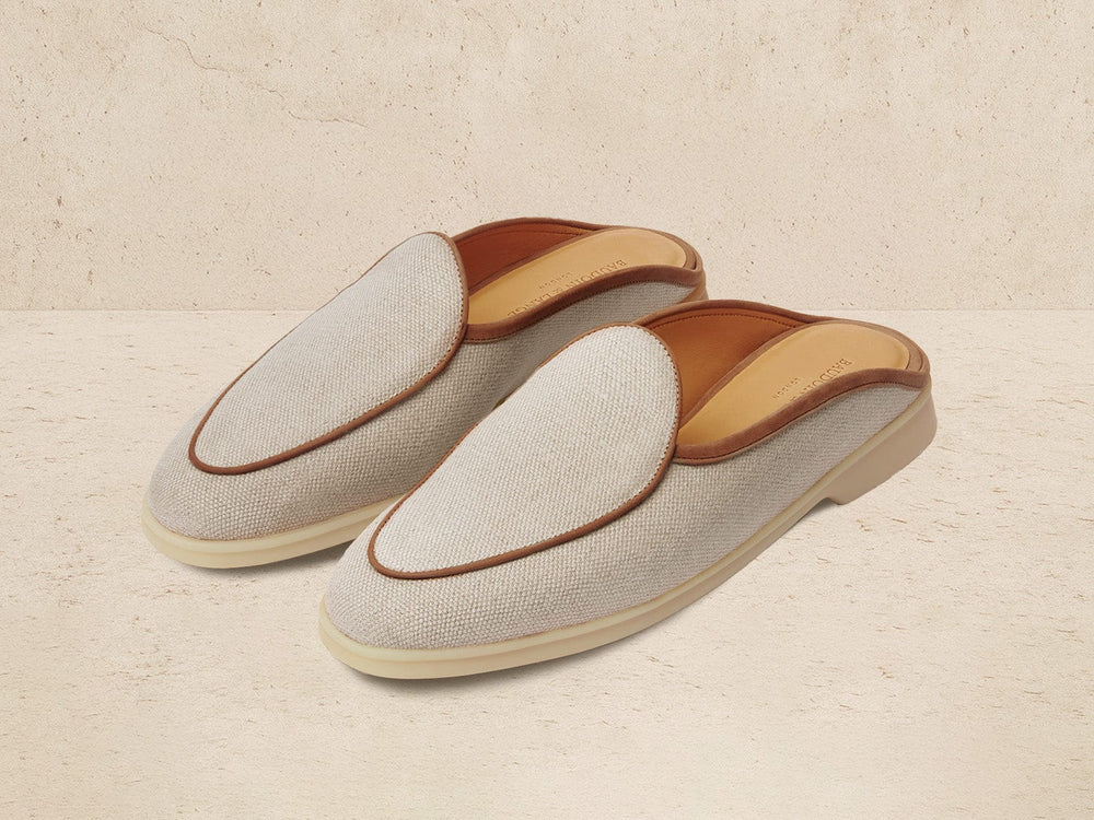 Stride Mule Loafers in Vachette Linen with Natural Sole