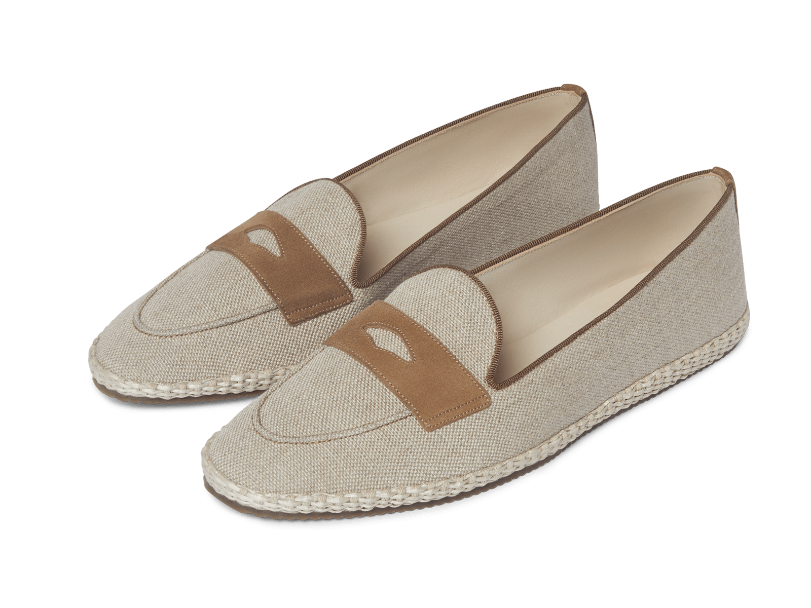 Calvi Slippers in Flax Linen and Vachette Luxe Suede