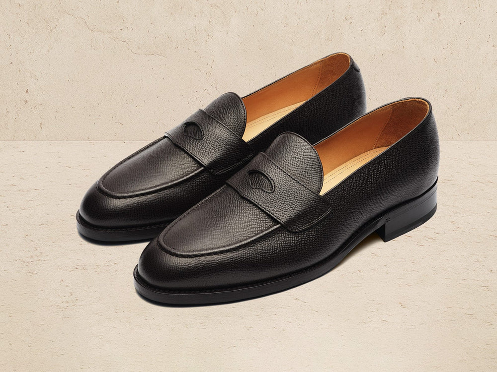 Berkeley Penny Loafers in Dark Brown Hatch Grain Calf