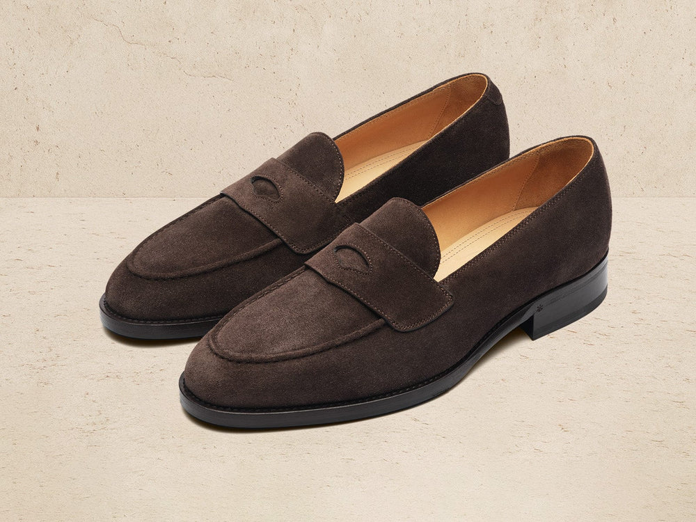 Berkeley Penny Loafers in Dark Brown Suede