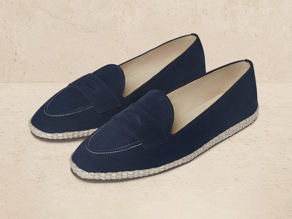 Calvi Slippers in Marina Navy Luxe Suede and Gros Grain