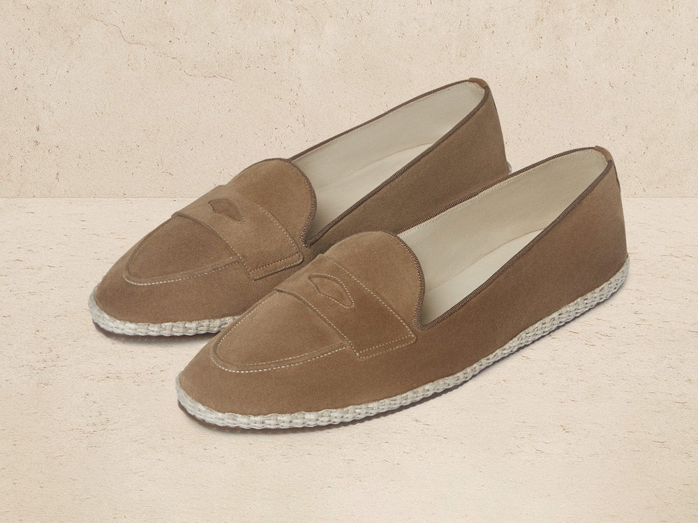 Calvi Slippers in Noix Brown Luxe Suede and Gros Grain