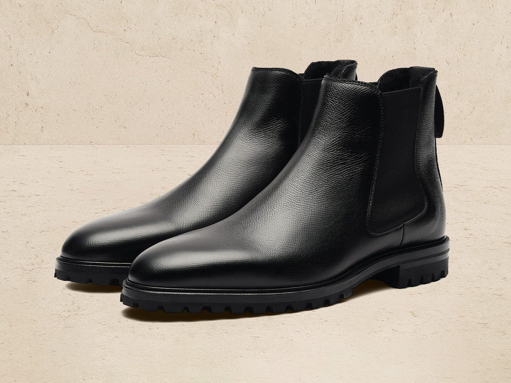 Ribot Boots in Black Hatch Grain Calf with Shearling