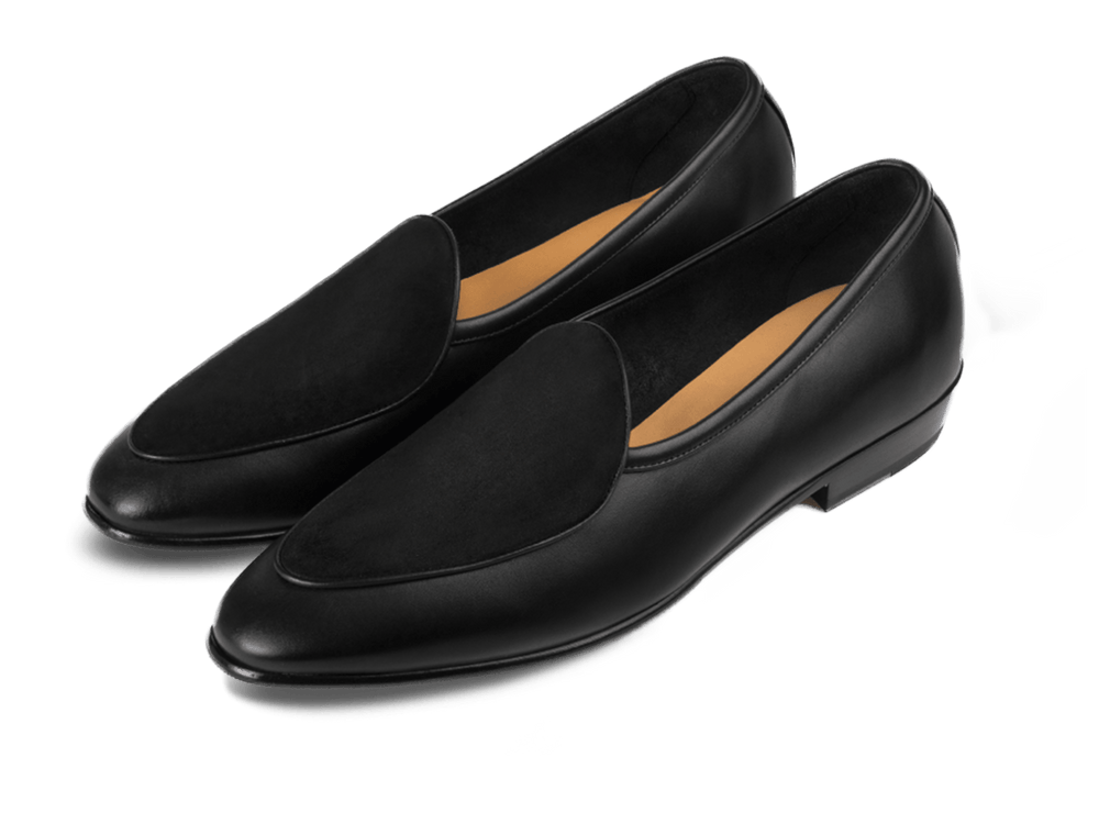 Sagan Classic Loafers in Black Drape Calf and Obsidian Black Suede with Rubber Grip