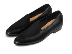 Sagan Classic Loafers in Black Drape Calf and Obsidian Black Suede with Rubber Grip