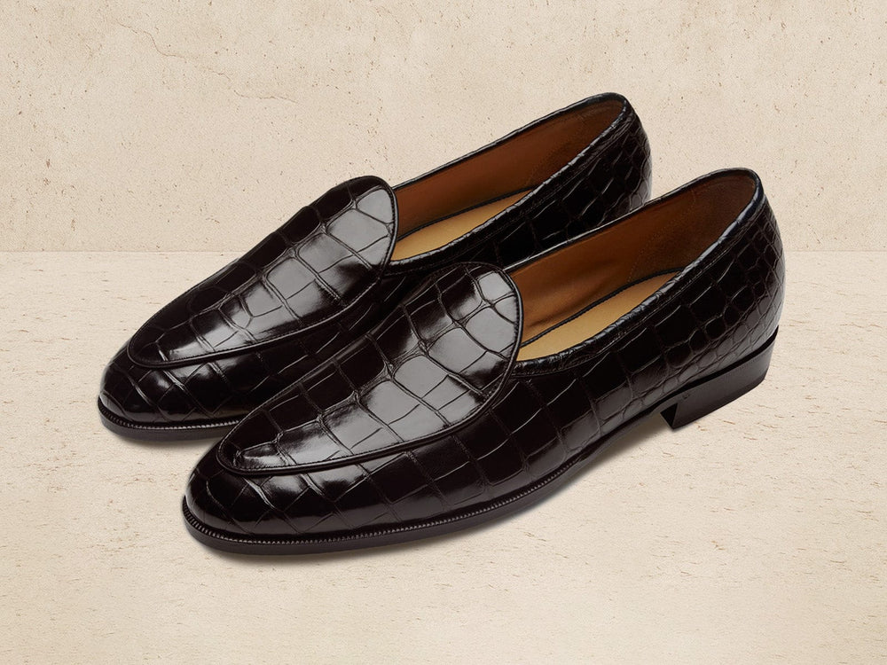 Sagan Classic Precious Leather Loafers in Dark Brown Crocodile