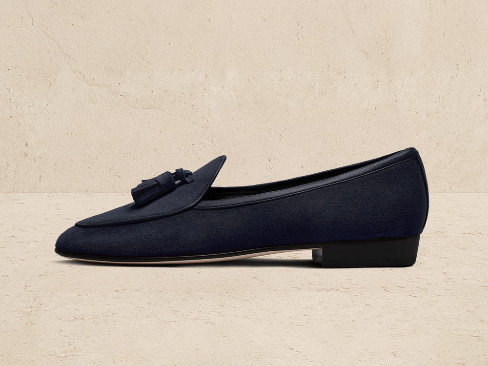 Sagan Classic Tassel Loafers in Midnight Navy Asteria Suede