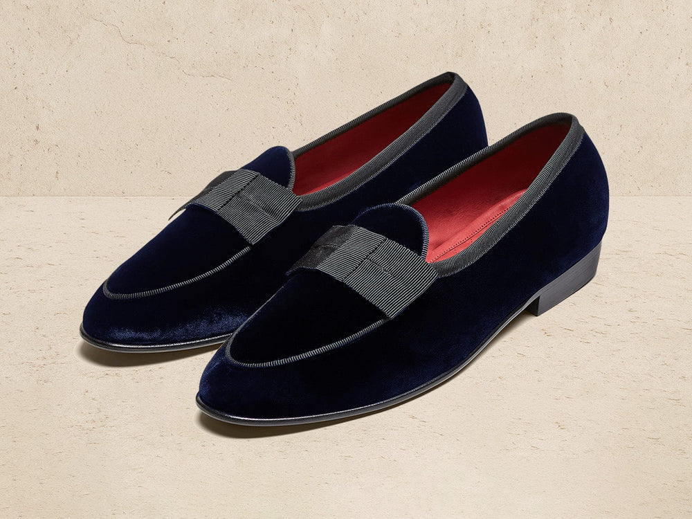 Sagan Opera Bow in Midnight Navy Velvet and Gros Grain