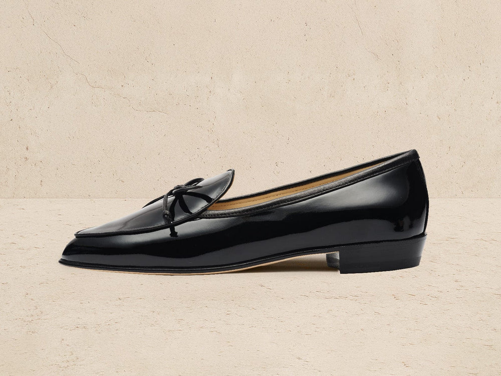 Sagan String Loafers in Black Soft Patent