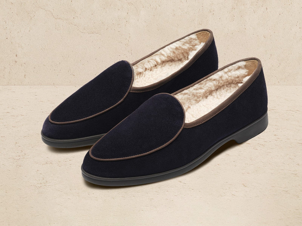 Stride Loafers in Midnight Navy Suede with Shearling Lining