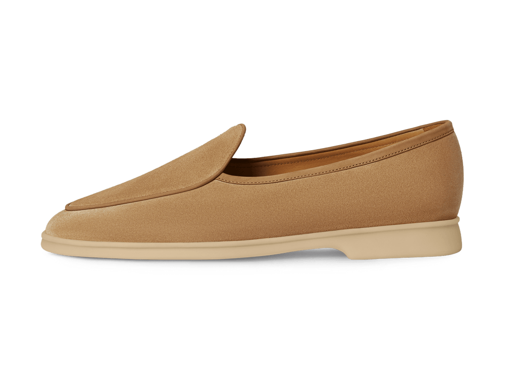 Stride Loafers in Caramel Glove Suede with Natural Sole