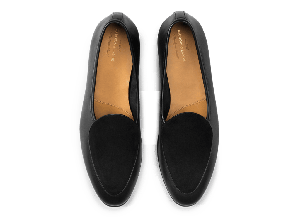 Sagan Classic Loafers in Black Drape Calf and Obsidian Black Suede with Rubber Grip