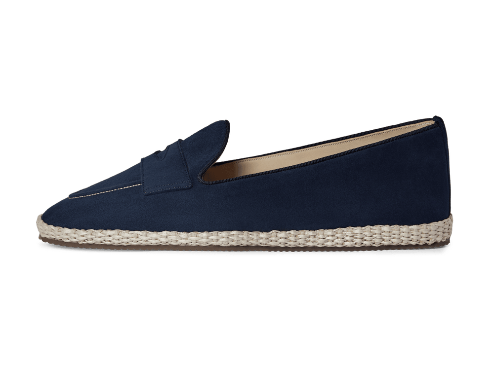 Calvi Slippers in Marina Navy Luxe Suede and Gros Grain