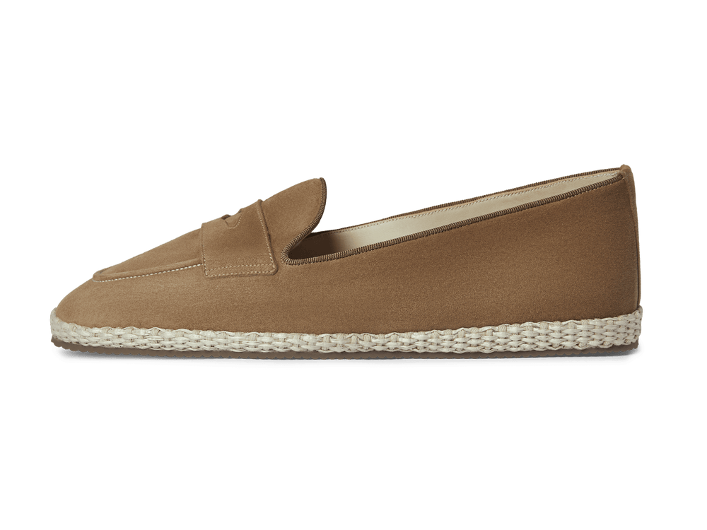 Calvi Slippers in Noix Brown Luxe Suede and Gros Grain