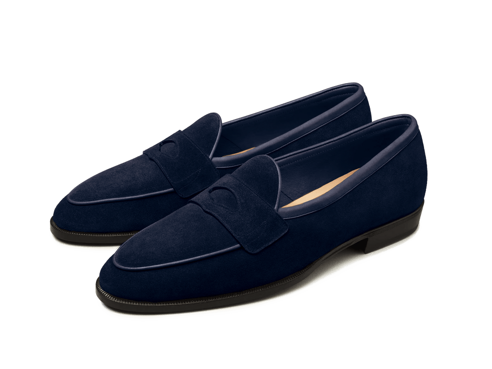 Grand Fenelon Penny Loafers in French Navy Noble Suede