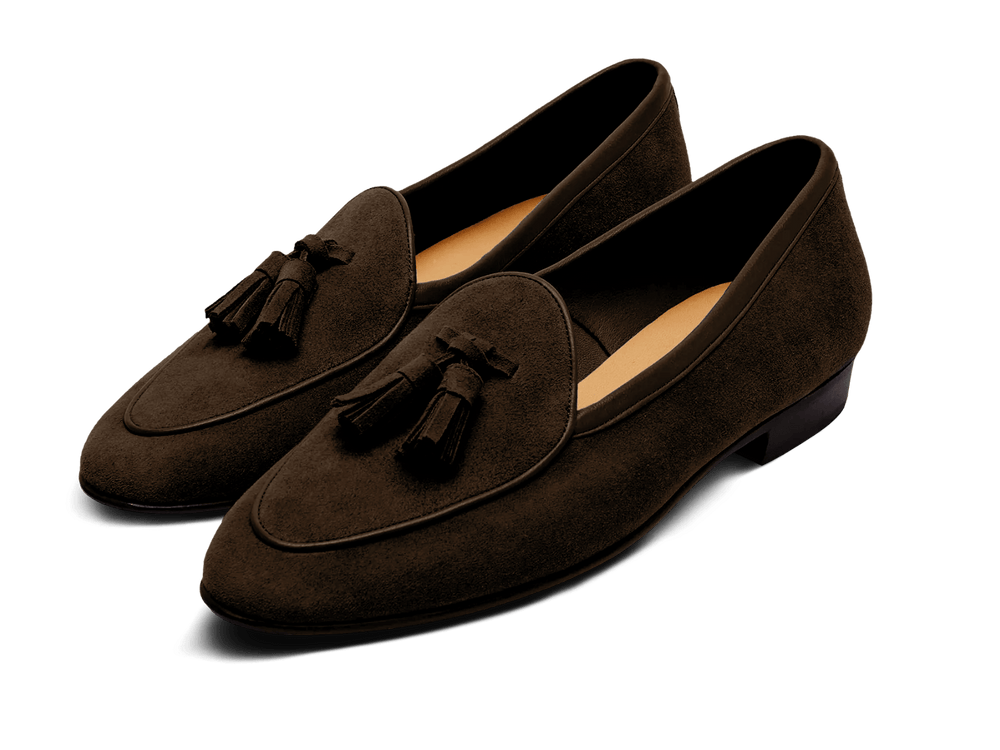 Sagan Classic Tassel Loafers in Lusitanias Dark Brown Asteria Suede