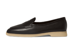 Stride Penny Loafers in Black Moorland Calf with Natural Sole