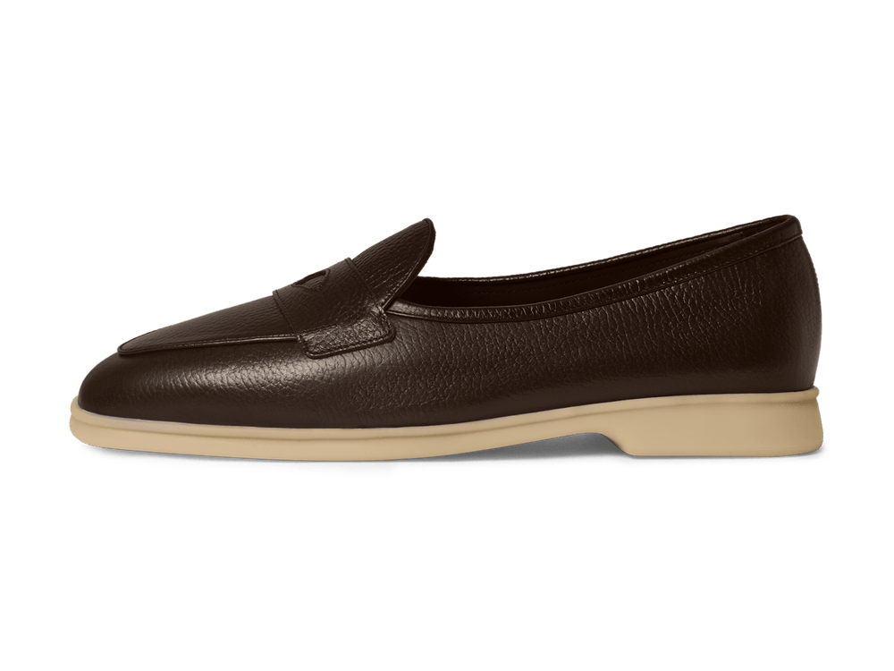 Stride Penny Loafers in Dark Brown Moorland Calf with Natural Sole