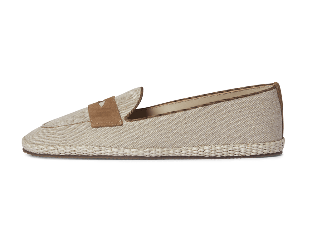 Calvi Slippers in Flax Linen and Vachette Luxe Suede