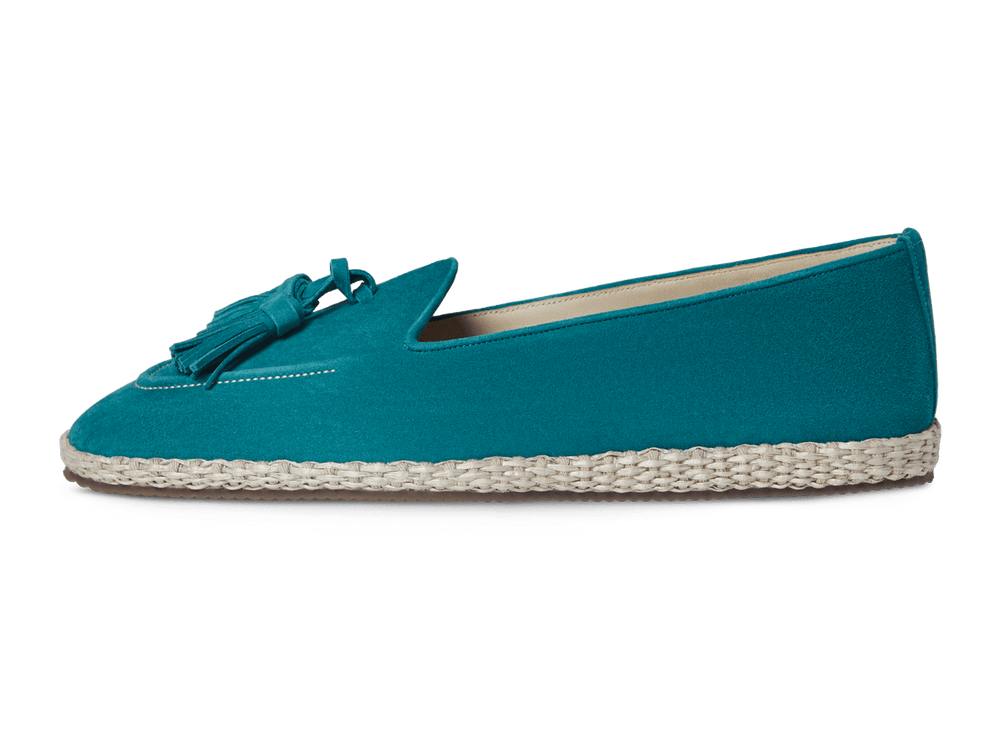 Calvi Tassel Espadrilles in Jade Teal Luxe Suede