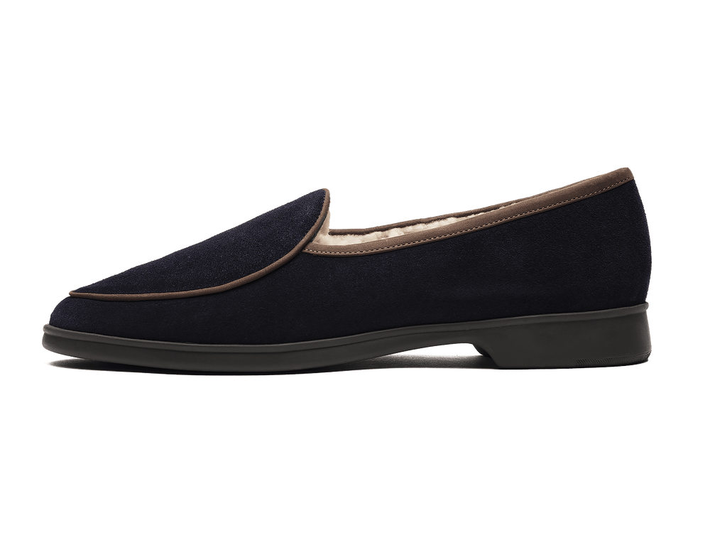 Stride Loafers in Midnight Navy Suede with Shearling Lining