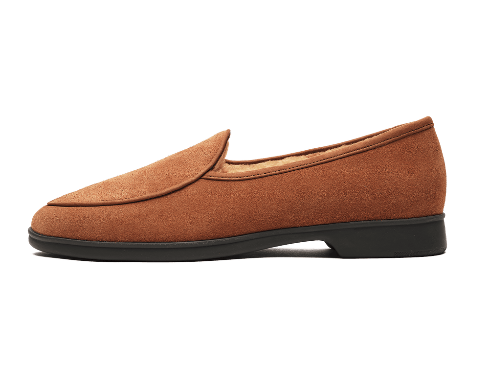 Stride Loafers in Moyen Brown Suede with Shearling Lining