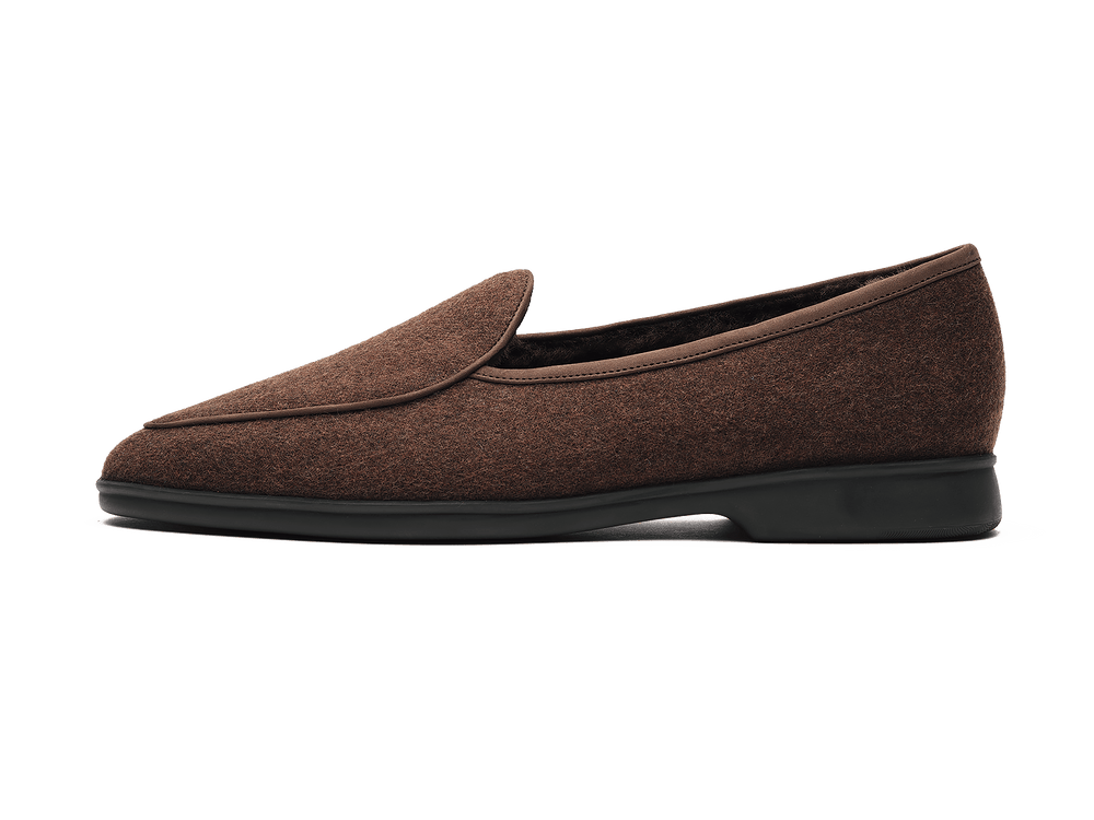 Stride Loafers in Smoked Brown Flannel with Shearling Lining