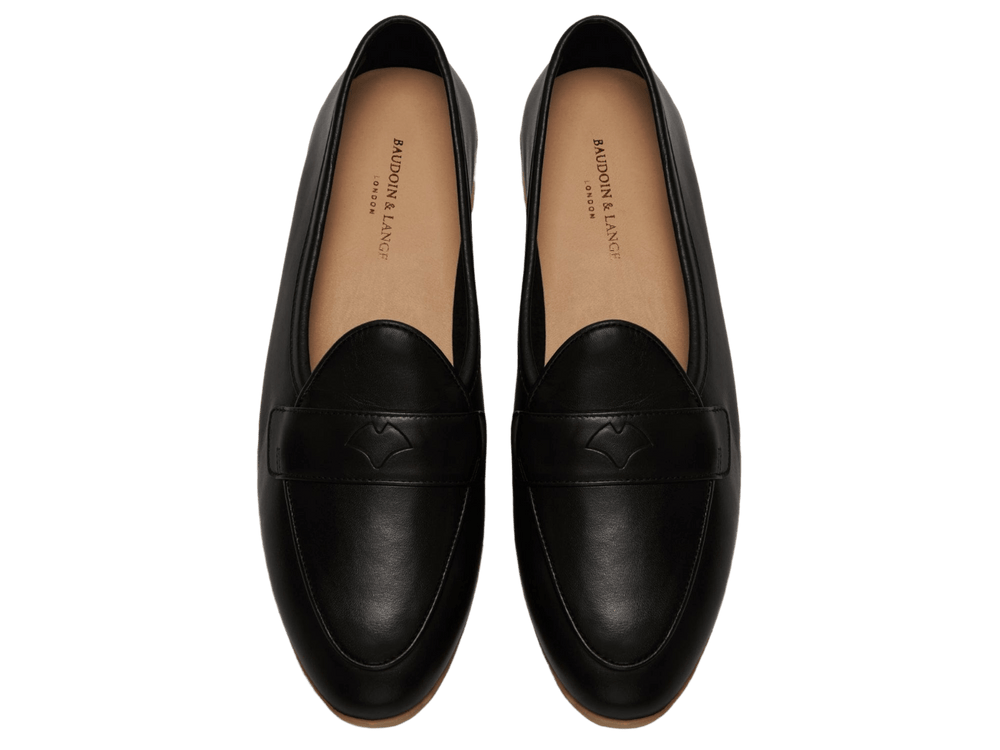 Stride Penny Loafers in Black Milled Calf Natural Sole