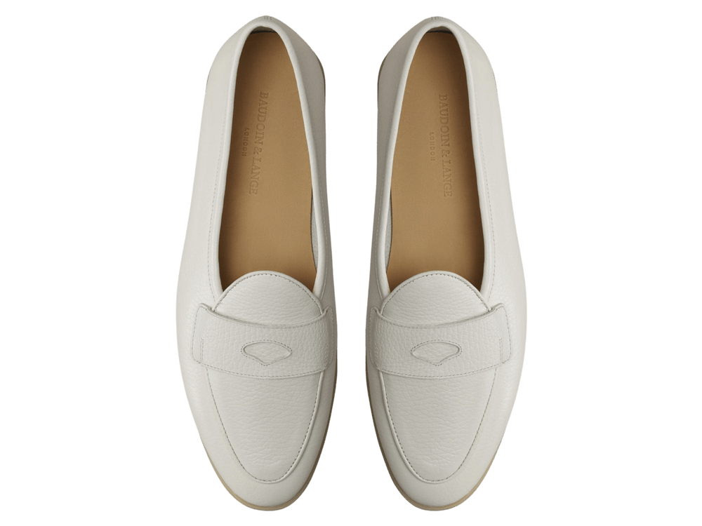 Stride Penny Loafers in Blanc Casse Moorland Calf with Natural Sole