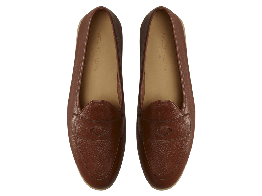 Stride Penny Loafers in Tan Moorland Calf with Natural Sole