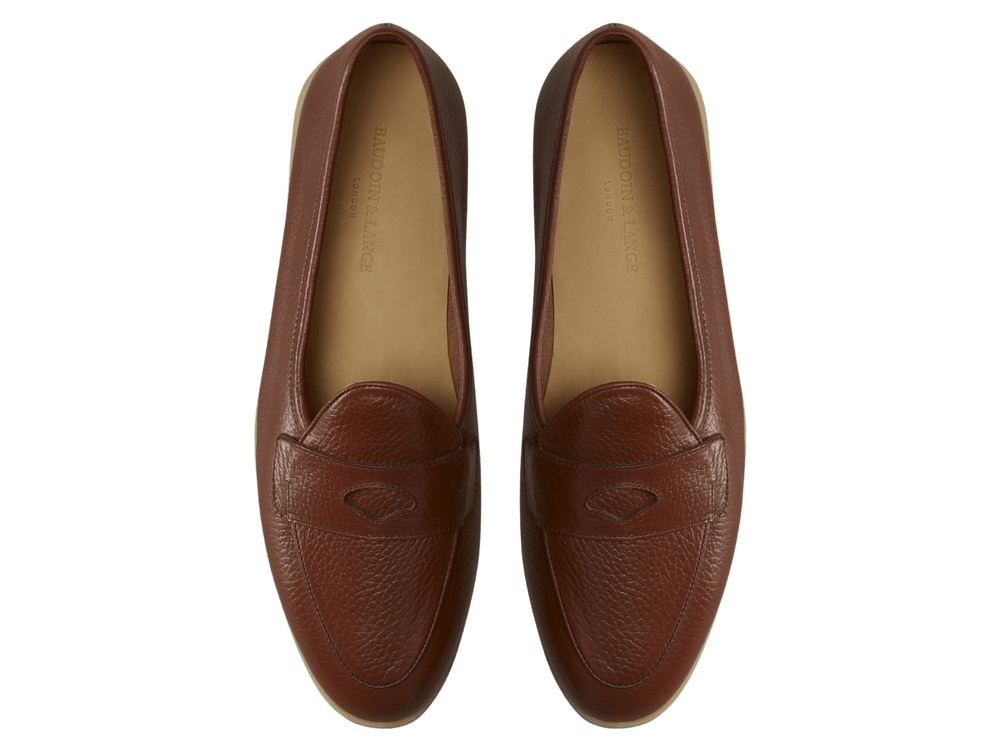 Stride Penny Loafers in Tan Moorland Calf with Natural Sole