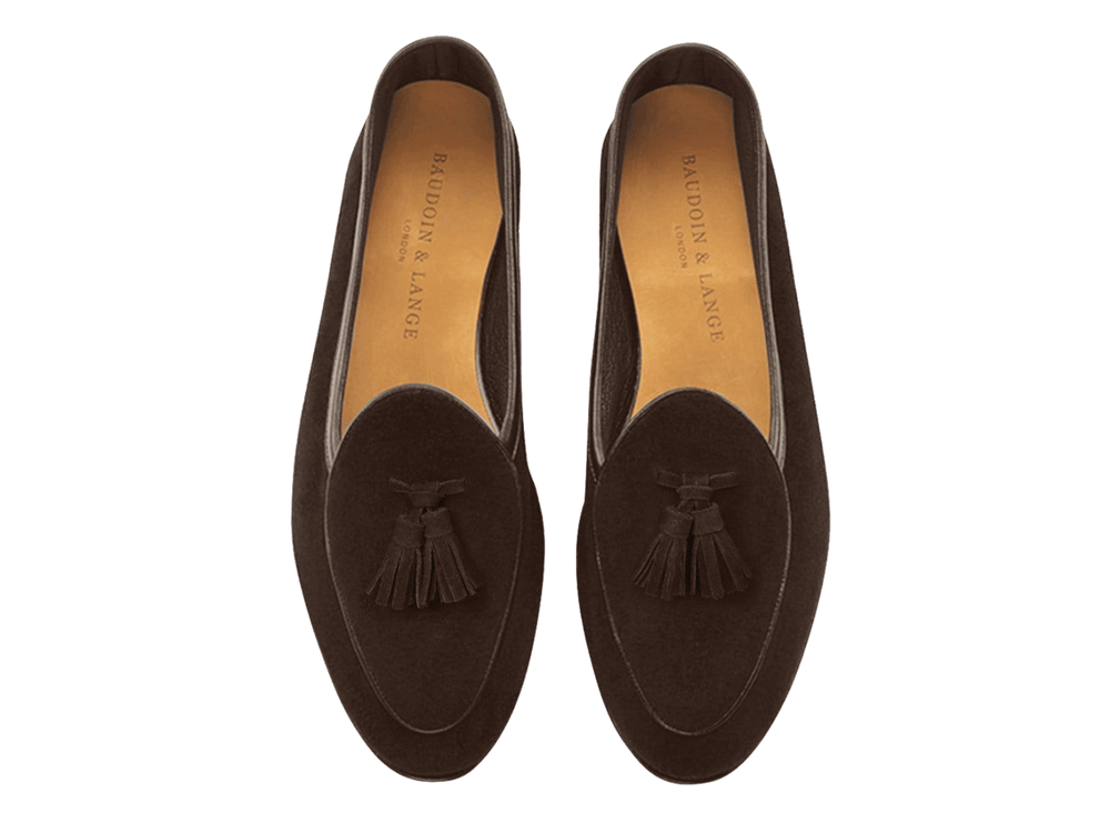 Sagan Classic Tassel Loafers in Lusitanias Dark Brown Asteria Suede